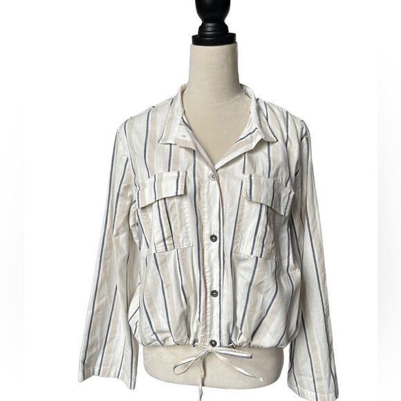 LOFT (New) Lightweight Linen Button Down Striped Collared Top (Size: Small - Picture 12 of 12
